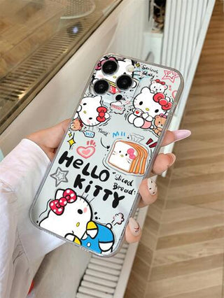 Sanrio 1 قطعة كفر هاتف من مادة البولي يوريثان شفاف مطبوع عليه طباعة أشعة فوق بنفسجية بنمط كرتوني جميل لهالو كيتي مضاد للانزلاق والسقوط