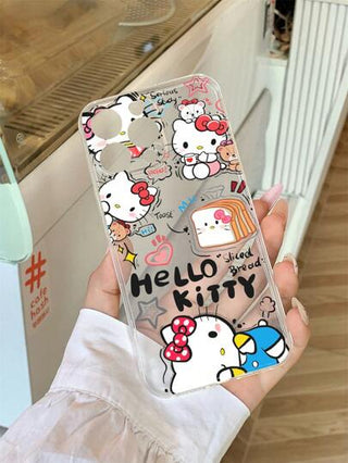 Sanrio 1 قطعة كفر هاتف من مادة البولي يوريثان شفاف مطبوع عليه طباعة أشعة فوق بنفسجية بنمط كرتوني جميل لهالو كيتي مضاد للانزلاق والسقوط
