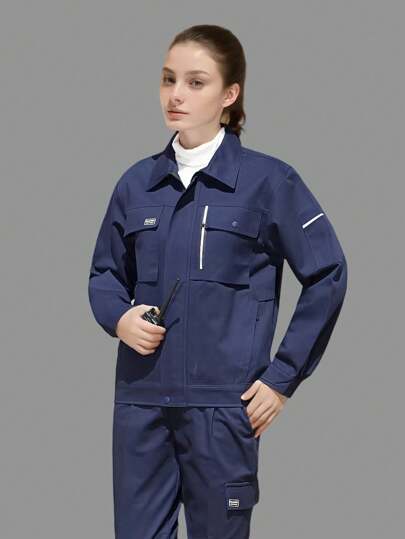 بذلة عمل طويلة الأكمام، ماصة للرطوبة، بزة صناعية لإصلاح السيارات والمصنع والورشة والحدادة والنقل وصيانة الميكانيكا والتدفئة والتهوية والتكييف، لفصول الربيع والخريف والشتاء، بتصميم أزرق أكمام طويلة