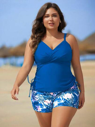 Swim Lushoire مجموعة ملابس سباحة لقياسات كبيرة من قطعتين صدرية بطبعات زهور عشوائية وسرواليات تايكيني للشاطئ والعطلات