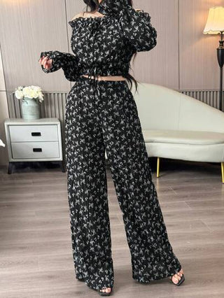 طقم حريمي قطعتين Modelyn العيد مجموعة فستان وبلوزة كتف مكشوف ذو طبعة زهور متناثرة للنساء قطعتين