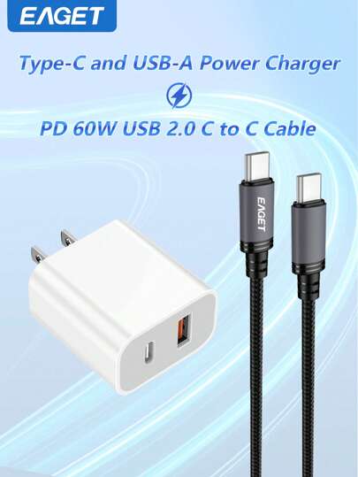 شاحن سريع 20 واط بمنفذ USB-C مزود بكابل شحن سريع متوافق مع الهواتف الذكية أيفون وأيباد والبرودز وأجهزة اللوحية، متعدد المنافذ، آمن وعالمي التوافق مناسب للسفر والمكتب والإقامة والاستخدام المنزلي