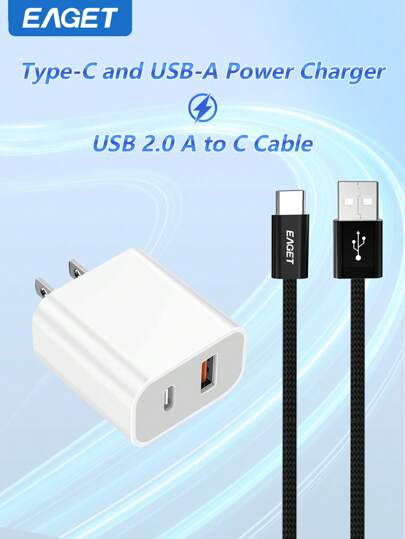 شاحن سريع 20 واط بمنفذ USB-C مزود بكابل شحن سريع متوافق مع الهواتف الذكية أيفون وأيباد والبرودز وأجهزة اللوحية، متعدد المنافذ، آمن وعالمي التوافق مناسب للسفر والمكتب والإقامة والاستخدام المنزلي