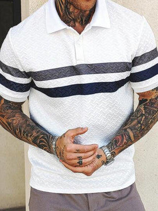 Manfinity Homme بولو قميص رجالي كاجوال بنقوش متباينة من نسيج جاكار