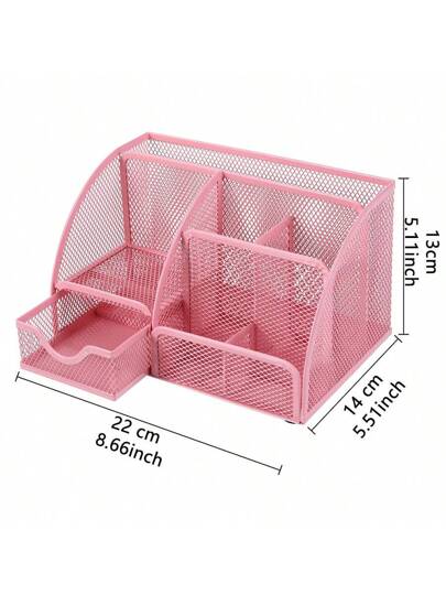 منظم درج مكتبي بأدراج الشبكة الكلاسيكية ، حامل قلم معدني ، مساحة كبيرة ، صندوق تخزين متعدد الاستخدامات ، مناسب لمستلزمات المكتب والمنزل والمدرسة (لون وردي فاتح ، 1 حزمة)