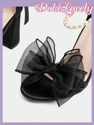 Dola Lovely صندل لحفل الزفاف بكعب سميك مزخرف بالفيونكة واللؤلؤ على أربطة حرير، بطراز لوليتا الموضة الجديدة للنساء