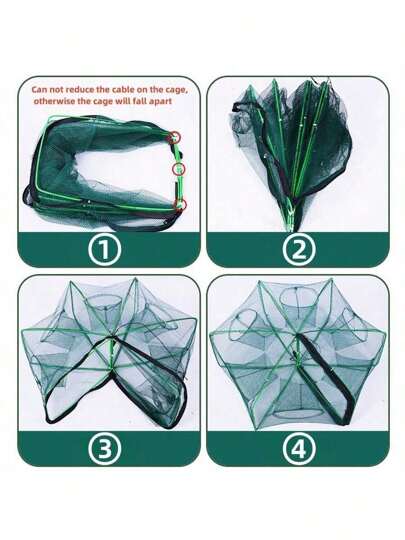قطعة واحدة صيد السمك القابلة للطي بشكل مستطيل/ دائري، لاصطياد الأنقليس والسمك الأخطبوط والجمبري والسلطعون والبلطي، مقياس كبير: موديل 6 ثقوب