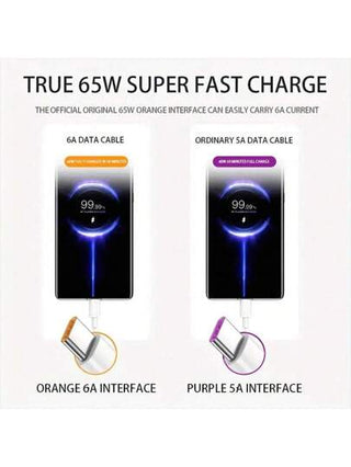 كابل شاحن سريع USB C سوبر 6A 66W متوافق مع هواوي وسامسونج، كابل طاقة وبيانات USB A إلى نوع C شحن سريع وتحويل بيانات