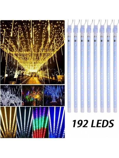 1 قطعة مصباح نيزك شمسي، عمود نيزكي، مصباح عمودي ديناميكي من الأعلى إلى الأسفل، 8 أنابيب 192 مصباح ليد، زينة حديقة، ديكور المنزل، حفل زفاف، زينة عيد العطلات للشجرة، إضاءة حدائق خارجية للممرات والفناء والمساحات الخارجية