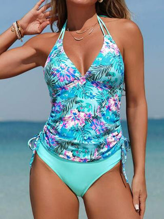 طقم تانكيني حريمي Swim Lushoire مجموعة إزار سباحة نسائية مكونة من قطعتين ، سترة عنق طراز هولتر مع أربطة قابلة للتعديل ، خصر متقلب ، تصميم رقبة V المُرِّقِق ، مريحة وعادية للسباحة أثناء الإجازات
