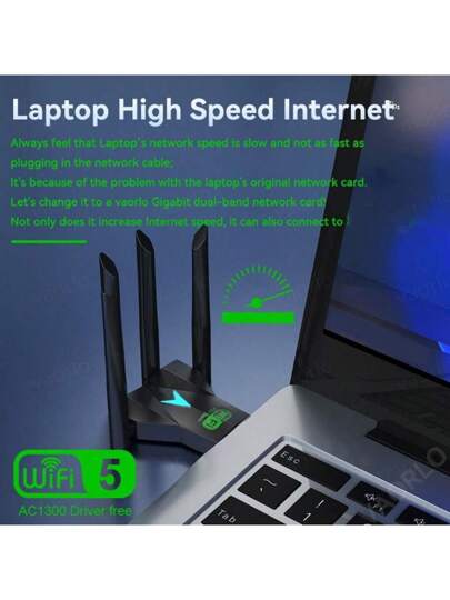 VAORLO بطاقة شبكة واي فاي لاسلكية مزدوجة النطاق 2.4 جيجاهرتز و 5.8 جيجاهرتز USB 3.0 عالية السرعة 1300 ميجابت في الثانية مع 4 هوائيات، لاسلكي مستقبل واي فاي مناسب لأجهزة الكمبيوتر المكتبية والمحمولة ، دون الحاجة إلى برنامج تشغيل ، إشارة قوية وتوصيل متعدد ا