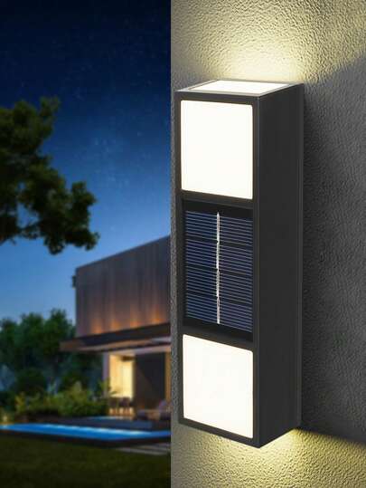 2 قطعة أضواء جدار شمسية خارجية مقاومة للماء مستطيلة الشكل، 6 مصابيح LED شمسية لإضاءة المناظر الطبيعية، مقاومة للماء بمعيار IP65، 3000 لومن، مثالية للحديقة والباسيو والسياج والفناء، إنارة مثالية لجدران المنزل