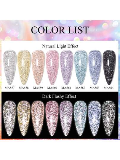 MEET ACROSS طلاء أظافر جل لامع انعكاسي 7 مل، أظافر ماسية ذهبية لامعة متلألئة، طلاء أظافر هولوغرامي بزخارف مخرمة باستخدام الألعاب النارية UV LED