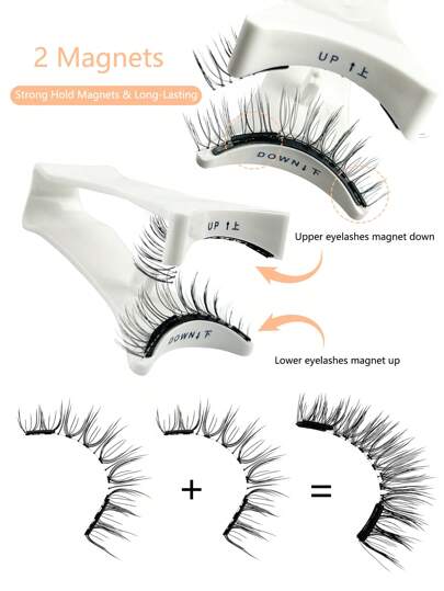Hinarin 4 أزواج من طقم رموش مغناطيسية ذو منظر طبيعي، بدون غراء لعين القطة ثلاثية الأبعاد، لا تحتاج إلى غراء، رموش مزيفة مغناطيسية قابلة لإعادة الاستخدام مع أداة تطبيق سهلة الاستخدام، أداة مكياج مثالية للمبتدئين