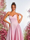 Glamrae فستان سهرة أنيق وجميل وناعم ذو تصميم ثلاثي الأبعاد لصدر البسيطة للنساء الحفلات الرسمية وحفلات الزفاف وحفلات المساء وحفلات العشاء، فستان من القماش الأنيق المخملي باللون الوردي