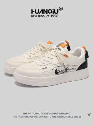 HUANQIU أحذية رجالية سنة 2025 ، أحذية رياضية للرجال باللونين الأبيض والأسود ذات صور طباعة منظر طبيعي وصبغة نقاط ، أحذية بسيطة وخفيفة الوزن مريحة للارتداء الكاجوال والجري، على الطراز الصيني، مناسبة لجميع الفصول