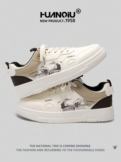 HUANQIU حذاء رجالي لعام 2025 - أحذية منتزه، أحذية لوحة زيتية للمشهد، أحذية موضة بيضاء، أحذية ملطخة بحبر، أحذية متعددة الاستخدامات خفيفة الوزن مريحة بسوّاق لاسي بأسلوب صيني، أحذية تشغيل أسود وأبيض مناسبة للجميع الفصول