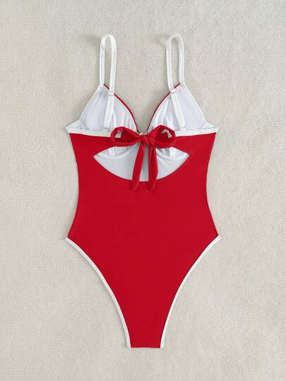 مايوه حريمي قطعة واحدة Swim Chiccia بدلة سباحة قطعة واحدة للنساء بلون سادة، ذات كأس لين، مشدودة بعظم الصلب، قطع بألوان متباينة لجزء الساق العالي