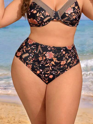 Swim Lushoire سروال بيكيني ذو خصر عالي مطبوع بالورود، بتصميم بسيط وأنيق للنساء ذوات الحجم الكبير، مناسب للصيف والعطلات الشاطئية