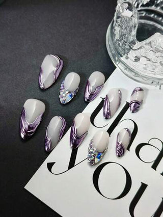 10 قطع, أظافر قابلة للضغط, مجموعة عبارة عن أظافر مزينة بمرآة معدنية وردية مغلفة برينستونات لامعة بطريقة دخانية, وتشمل المجموعة جل جيلي وملف أظافر صغير, بالإضافة إلى مجموعة من الأظافر القابلة للضغط الجميلة مصنوعة يدويًا.