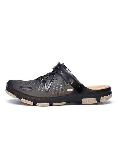 زوج من الكلوغس الخفيفة والمريحة للرجال، أحذية بحديقة مفتوحة مضادة للانزلاق، صنادل صيفية شبكية للرجال، صنادل عرضية خارجية مانعة للانزلاق وذات قاعدة سميكة (تصميم عشوائي غير منتظم)