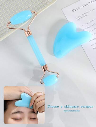 1 حبة/ 2 حبة طقم تجميل الوجه والتدليك، دوارة مزدوجة، ريشة مثلثة أدوات تدليك الجسم، لون أزرق فاتح