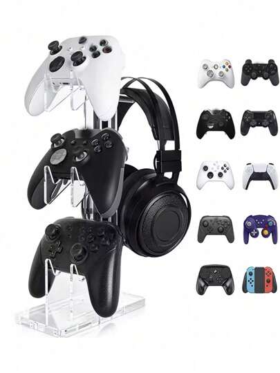 1 قطعة رف تخزين عام، حامل سماعات الرأس، رف معلق من الأكريليك الشفاف، رف معلق قابل للفك، حامل لأجهزة العرض على المكتب، متوافق مع وحدات التحكم في ألعاب /Switch، وسماعات الألعاب