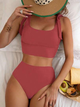 طقم تانكيني حريمي Swim ملابس علوية خزامي باربطة على الكتف للسيدات وسروال سباحة ذا خصر مرتفع