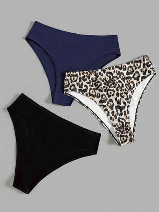 SHEIN Swim Curve مجموعة من 3 قطع من ملابس السباحة بكامل الحجم للمرأة بطبعة نمر، سراويل بكيني للشاطئ والإجازات الصيفية،2025