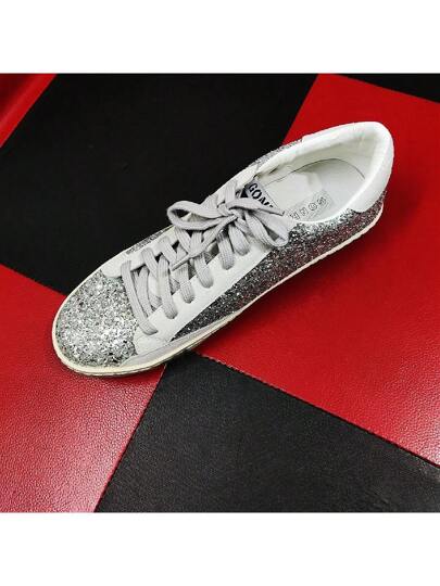 GONR حذاء رياضي GONR مزين بنجوم لامعة وترتر، أحذية كاجوال عتيقة، مقاس كبير (يباع مقاس نصف مقاس أكبر)، زيادة ارتفاع 2 سم، نعل داخلي قابل للتنفس، خفيف الوزن، جنسي