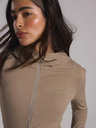 Musera Sport جاكيت مشكل محبوك مع سوستة كاملة وغطاء للرأس، لرياضة الموسيرا الرياضية النشطة، البادل والتنس وبيكليبول