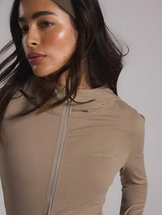 Musera Sport جاكيت مشكل محبوك مع سوستة كاملة وغطاء للرأس، لرياضة الموسيرا الرياضية النشطة، البادل والتنس وبيكليبول