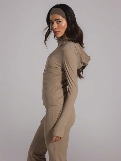 Musera Sport جاكيت مشكل محبوك مع سوستة كاملة وغطاء للرأس، لرياضة الموسيرا الرياضية النشطة، البادل والتنس وبيكليبول