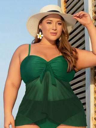 Swim Lushoire الكتف سبريبوال بحجم كبير للنساء، تانكيني عليها رابط بلون صلب لتنحيف البطن (قطعة منفردة)، ملابس السباحة الكاجوال العصرية