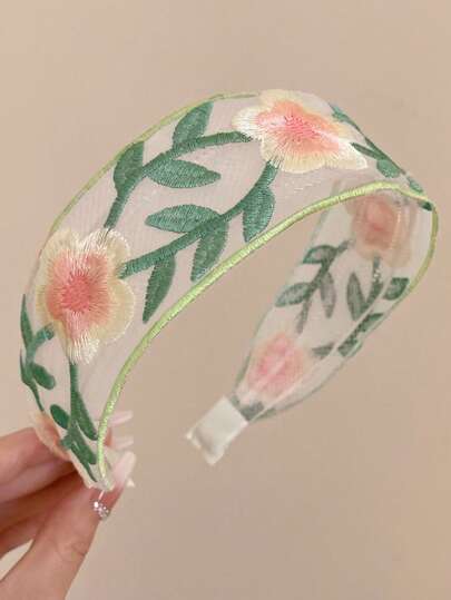 3 قطع شريط رأس أنيق بزهور مطرزة من الشبك بشكل بسيط وجذاب للفتيات، اكسسوارات شعر