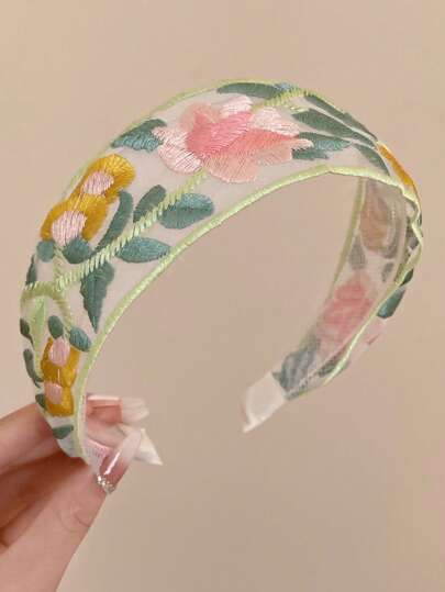 3 قطع شريط رأس أنيق بزهور مطرزة من الشبك بشكل بسيط وجذاب للفتيات، اكسسوارات شعر