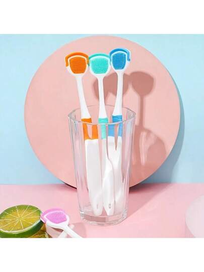 أداة النظافة الشفوية - منظف اللسان بدون رائحة لنفس طازج وتحسين طعم. منظف لسان للعناية الشفوية مع مقبض مريح وشعيرات سيليكون ناعمة.