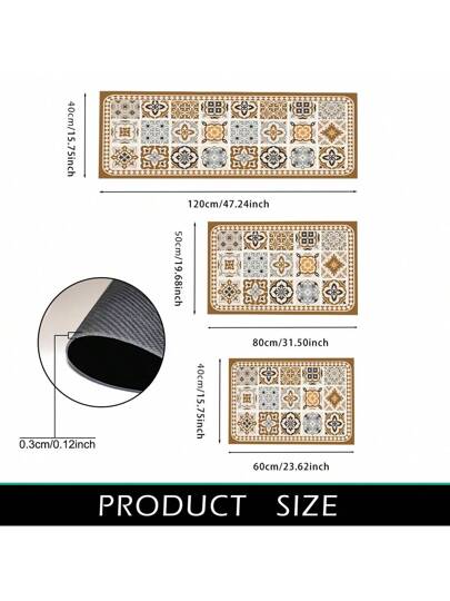 1 قطعة سجادة منزلية مقاومة للانزلاق وللزيت، بنمط بلاط بوهيمي، مستطيلة الشكل، مقاومة للماء، سهلة التنظيف للغرفة المعيشة والنوم والممر والحمام وغرفة الغسيل، سجادة بوليستر للزينة الداخلية والخارجية