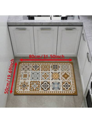 1 قطعة سجادة منزلية مقاومة للانزلاق وللزيت، بنمط بلاط بوهيمي، مستطيلة الشكل، مقاومة للماء، سهلة التنظيف للغرفة المعيشة والنوم والممر والحمام وغرفة الغسيل، سجادة بوليستر للزينة الداخلية والخارجية