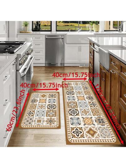 1 قطعة سجادة منزلية مقاومة للانزلاق وللزيت، بنمط بلاط بوهيمي، مستطيلة الشكل، مقاومة للماء، سهلة التنظيف للغرفة المعيشة والنوم والممر والحمام وغرفة الغسيل، سجادة بوليستر للزينة الداخلية والخارجية