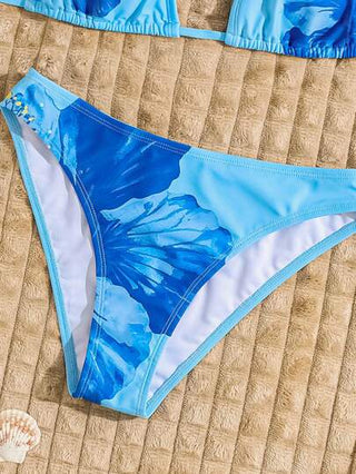 Swim Chiccia مجموعة بكيني قطعتين، طباعة زهرية على قطعة العنق المربوطة أمامي، صيفي وجذاب للنساء موسم الربيع 2025