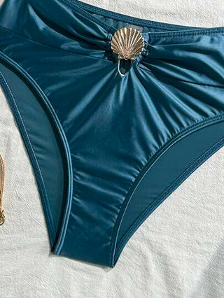 Swim SXY بيكيني نسائي مرتفع الخصر بأشرطة معدنية على شكل صدفة، ملابس صيفية للشاطئ