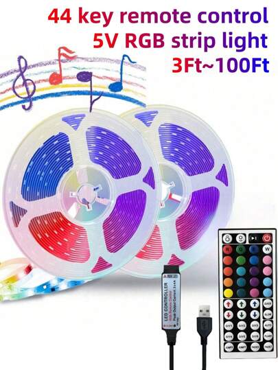 شريط إضاءة LED بريمو تحكم عن بعد 44 مفتاح، 5 فولت بشريط إضاءة LED لديكور الغرفة والمكتب والإضاءة المائلة لشاشة الكمبيوتر والغرفة المعيشة والنوم. شريط إضاءة LED عالي الجودة، هدية العيد (موصى به لإضاءة خلفية التلفزيون والكمبيوتر: 1م-5م)