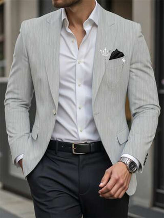 Manfinity Bizformal بليزر بياقة مدورة بأكمام طويلة للرجال لارتداء اليومي لماندرس