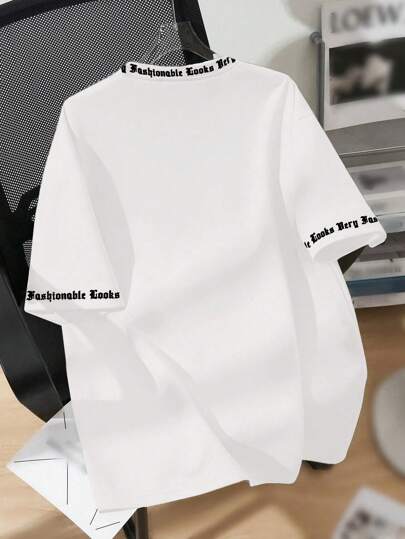 SHEIN تي شيرت تي شيرت رقبة طاقم بأكمام قصيرة كاجوال بسيط مناسب للأطفال المراهقين في الصيف