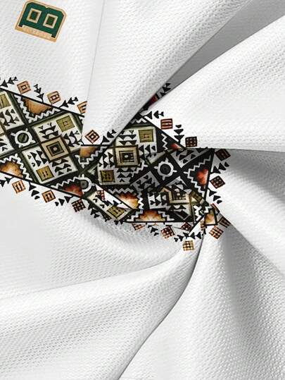 تي شيرت رجالي كاجوال قطعة واحدة، 100% بولي إستر بياقة طاقم، لون أحادي مع نمط هندسي، تيشيرت من نسيج مَحبوك متناسب لكل الفصول، مُربعات، أبيض، أناقة عصرية، إصدار تقليدي