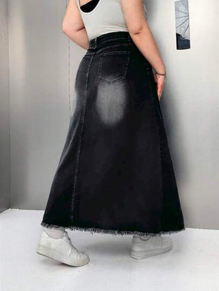 EZwear تنورة جينز ماكسي كاجوال مع جيوب وحافة مبهترة مقاس كبير للسيدات