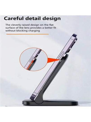 حامل هاتف لاسلكي قابل للطي, شاحن سطح المكتب, حامل محفظة بمحرك تحريض متوافق مع أجهزة آيفون 16 و 15 برو ماكس وسامسونج S24 وS23 وشاومي، مناسب للمكتب والمنزل والإقامة الجامعية.