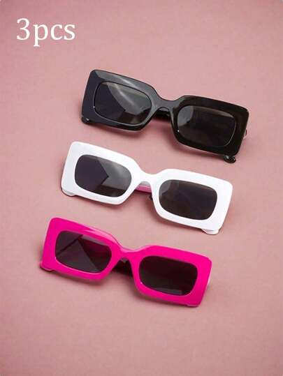 3 أزواج من النظارات المربعة الأنيقة للأطفال مع علبة نظارات