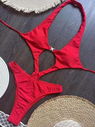 مايوه حريمي قطعة واحدة بكيني فاخر من قطعة واحدة بلون أحادي زين بخرز للنساء المثيرات باسلوب جديد أوروبي وأمريكي